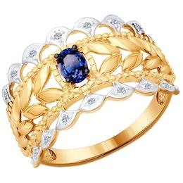 Кольцо из золота с бриллиантами и сапфиром 2011053