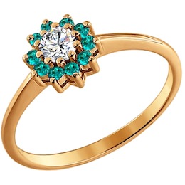 Кольцо из золота с бриллиантом и изумрудами 3010178