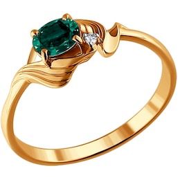 Кольцо из золота с бриллиантом и изумрудом 3010401