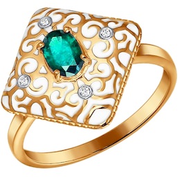 Кольцо из золота с эмалью с бриллиантами и изумрудом 3010493