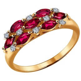 Кольцо из золота с бриллиантами и рубинами 4010033