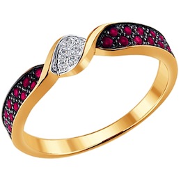 Золотое кольцо с бриллиантом и рубинами 4010080