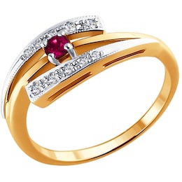 Кольцо из комбинированного золота с бриллиантами и рубином 4010109