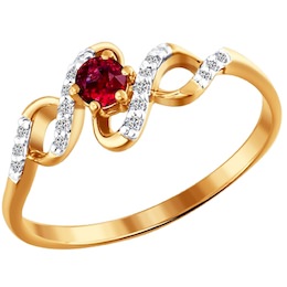 Кольцо из золота с бриллиантами и рубином 4010204