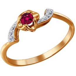 Кольцо из золота с бриллиантами и рубином 4010471