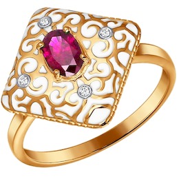 Кольцо из золота с эмалью с бриллиантами и рубином 4010573