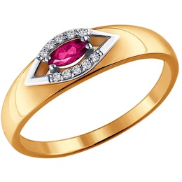 Кольцо из комбинированного золота с бриллиантами и рубином 4010603