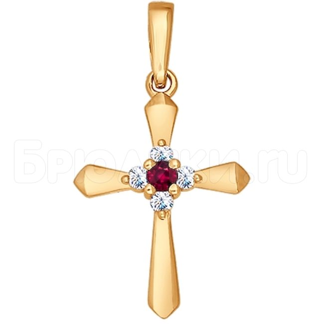 Крест из золота с бриллиантами и рубином 4120012