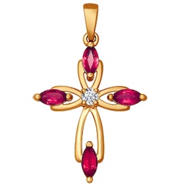 Крест из золота с бриллиантом и рубинами 4120016
