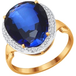 Кольцо из золота с бриллиантами и корундом сапфировым (синт.) 6012005