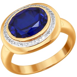 Кольцо из золота с бриллиантами и корундом сапфировым (синт.) 6012013