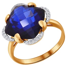 Кольцо из золота с бриллиантами и корундом сапфировым (синт.) 6012027