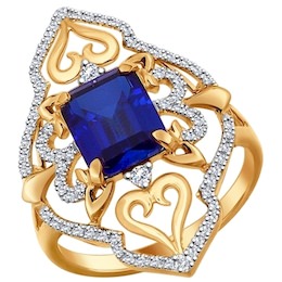 Кольцо из золота с бриллиантами и корундом сапфировым (синт.) 6012064