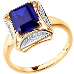Кольцо из золота с бриллиантами и корундом сапфировым (синт.) 6012068