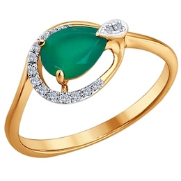 Кольцо из золота с бриллиантами и зелёным агатом 6013001