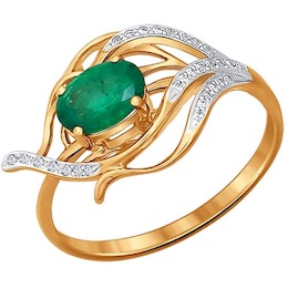 Кольцо из золота с бриллиантами и зелёным агатом 6013006