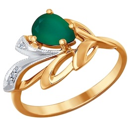 Кольцо из золота с бриллиантами и зелёным агатом 6013014
