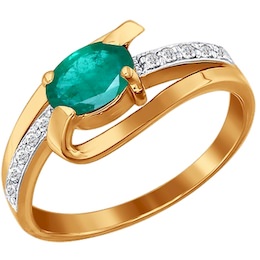 Кольцо из золота с бриллиантами и зелёным агатом 6013016