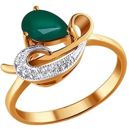 Кольцо из золота с бриллиантами и хризопразом 6013020
