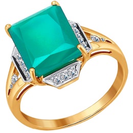 Золотое кольцо с зелёным агатом 6013033