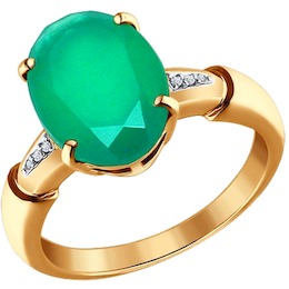 Кольцо из золота с бриллиантами и зелёным агатом 6013035