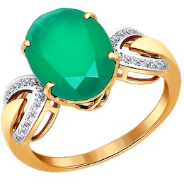 Кольцо из золота с бриллиантами и зелёным агатом 6013036
