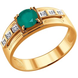 Печатка из золота с бриллиантами и зелёным агатом 6013043