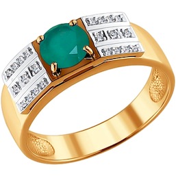 Печатка из золота с бриллиантами и зелёным агатом 6013046