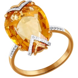 Кольцо из золота с бриллиантами и цитрином 6014027