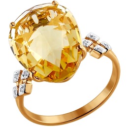 Кольцо из золота с бриллиантами и цитрином 6014028