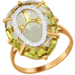 Кольцо из золота с бриллиантами и жёлтым кварцем 6014031