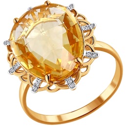 Кольцо из золота с бриллиантами и цитрином 6014037