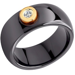Чёрное керамическое кольцо с бриллиантом 6015001