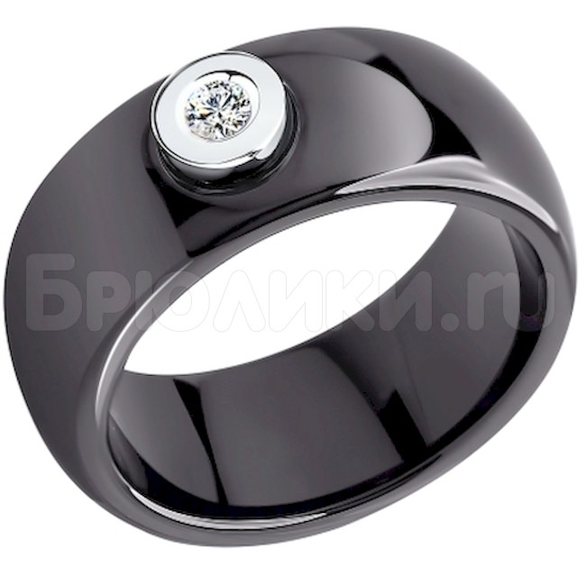 Керамическое кольцо  со вставкой из белого золота 6015002