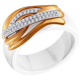 Кольцо из керамики с золотом и бриллиантами 6015007