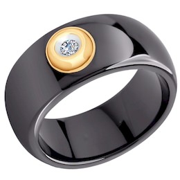Кольцо из чёрной керамики с золотом и бриллиантом 6015010