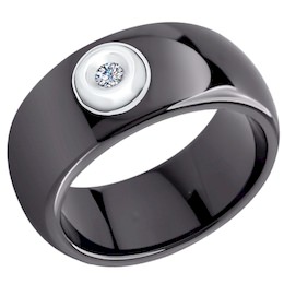 Кольцо из чёрной керамики с белым золотом и бриллиантом 6015011