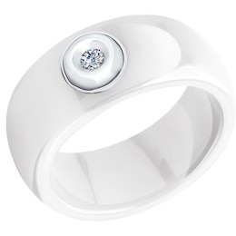 Керамическое кольцо с белым золотом и бриллиантом 6015014