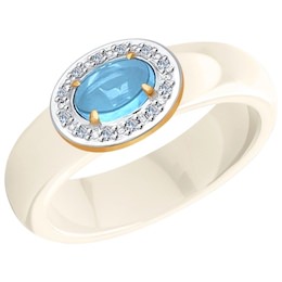 Керамическое кольцо с золотом и миксом камней 6015018
