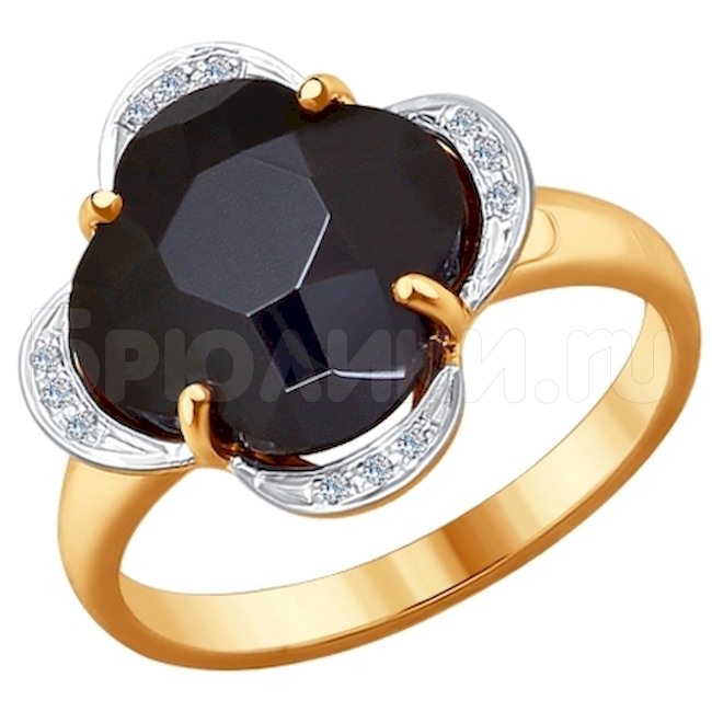 Кольцо из золота с бриллиантами и чёрной керамической вставкой 6015026