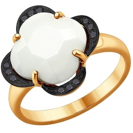 Кольцо из золота с чёрными бриллиантами и керамической вставкой 6015027