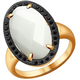 Кольцо из золота с чёрными бриллиантами и керамической вставкой 6015040