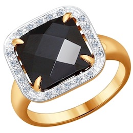 Кольцо из золота с бриллиантами и чёрным керамической вставкой 6015041
