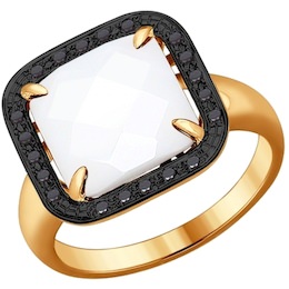 Кольцо из золота с чёрными бриллиантами и керамической вставкой 6015042