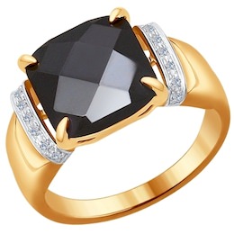 Кольцо из золота с бриллиантами и чёрной керамической вставкой 6015043