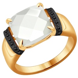 Кольцо из золота с чёрными бриллиантами и керамической вставкой 6015044