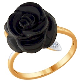 Кольцо из золота с бриллиантом и чёрной керамической вставкой 6015045