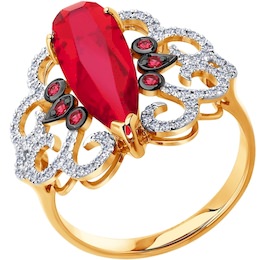 Кольцо из золота с бриллиантами и корундами рубиновыми (синт.) 6018001