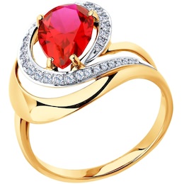 Кольцо из золота с бриллиантами и корундом рубиновым (синт.) 6018002