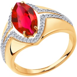 Кольцо из золота с бриллиантами и корундом рубиновым (синт.) 6018006